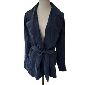 Theory Womens black 100% Silk Belted Short Tie Coat Jacket Size M Lightweight